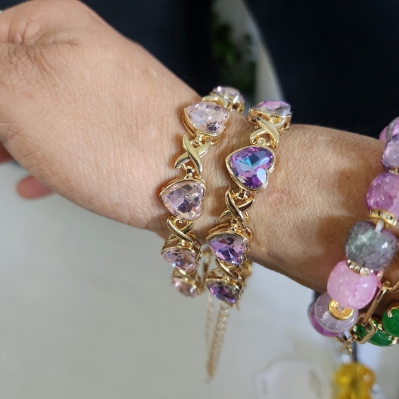 Gold Filled XO Light Pink Crystal Heart Bracelet - Picture 8 of 8